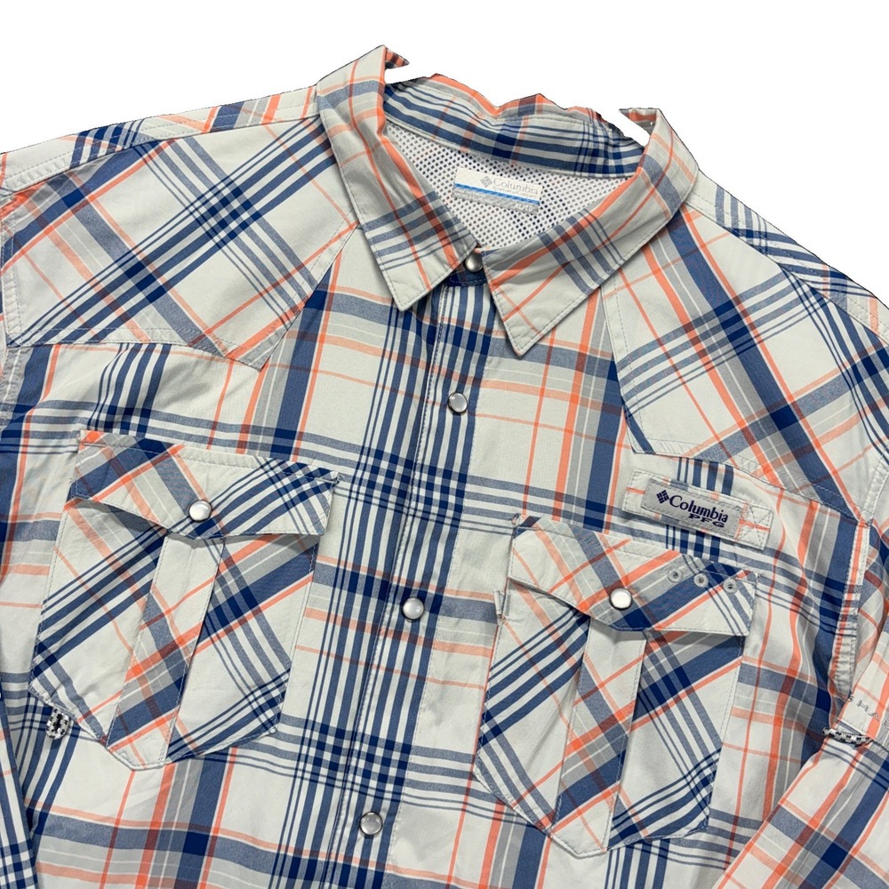 Columbia PFG Shirt Mens XL Plaid Omni Shade Fishing Vent Pearl Snap Long Sleeve